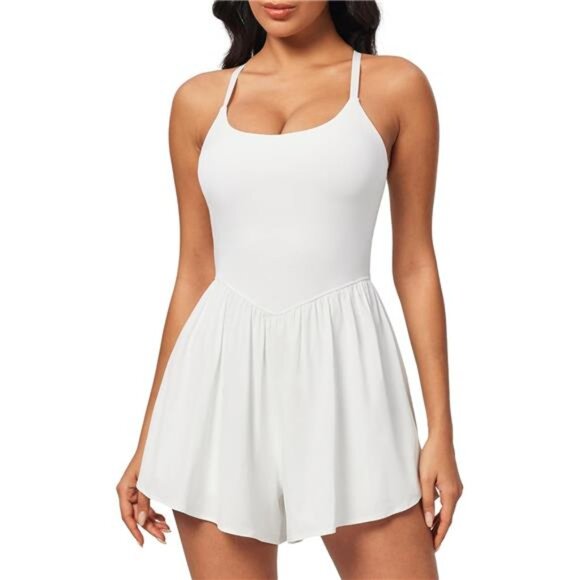 Athletic Romper with Bra Soft Workout White - Picture 1 of 6